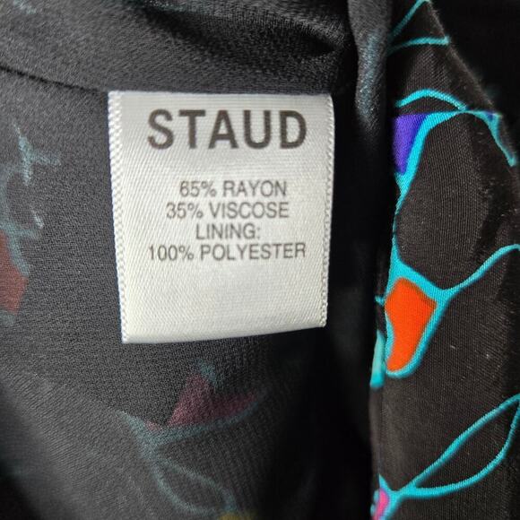 STAUD Women Multicolor Abstract Print Blouse Size 4 Sweetheart Neckline Keyhole - Picture 9 of 12